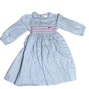 Petit patapon size 4 girls gray dress w smocking and pink ribbons embroidery
